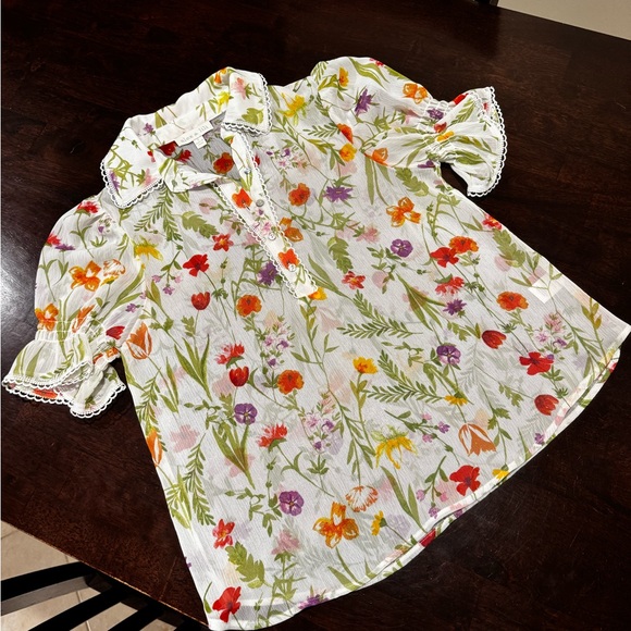 Alex & Lily Floral Lace-Trim Short Sleeve Women's Top - Picture 3 of 9